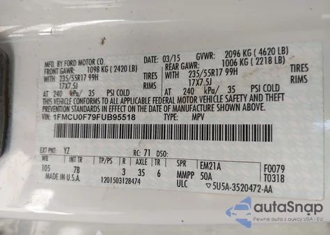 2015 Ford Escape S from USA, damaged, VIN 1FMCU0F79FUB95518